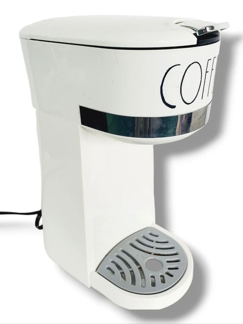 Rae Dunn 2-in-1 Single Serve Coffee Maker White With Black Coffee Logo